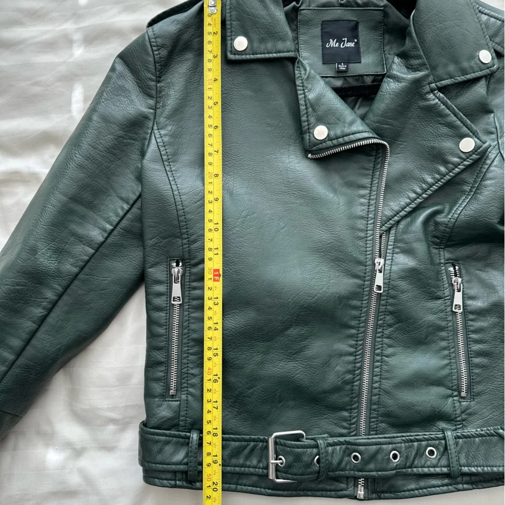 Dark Green Vegan Leather Moto Jacket - Picture 4 of 4